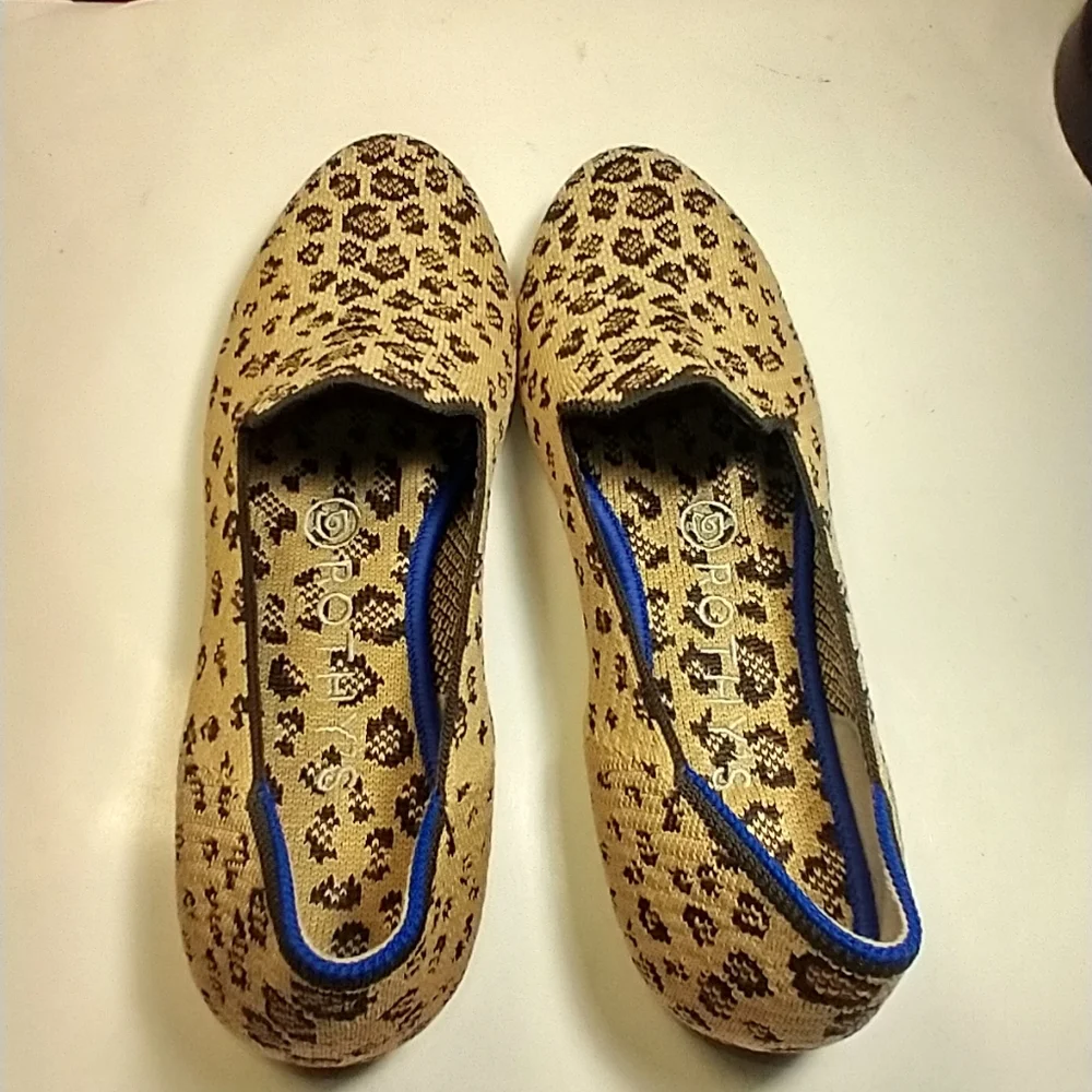 Rothy's The Loafer Spotted Leopard Print Flats Shoes Women's sz 6.5.